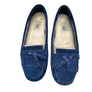 UGG Slippers Womens Size 8 Lizzy Moccasin Navy Blue Suede Slip On Driving Shoes